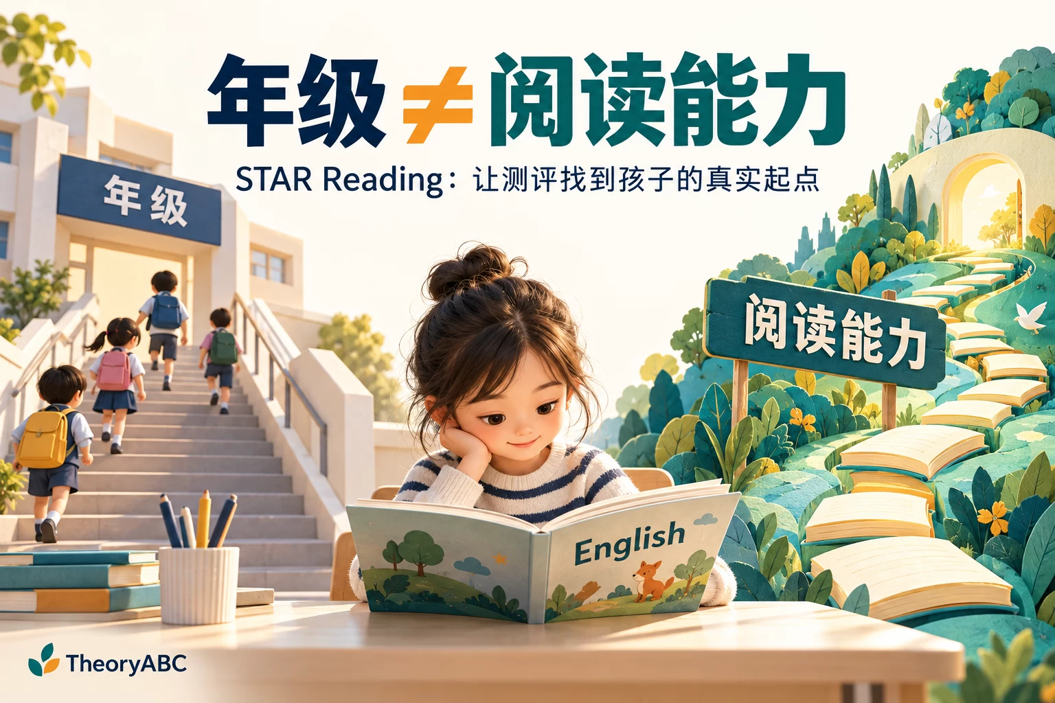 年级标签不等于英语阅读能力的教育主题插画